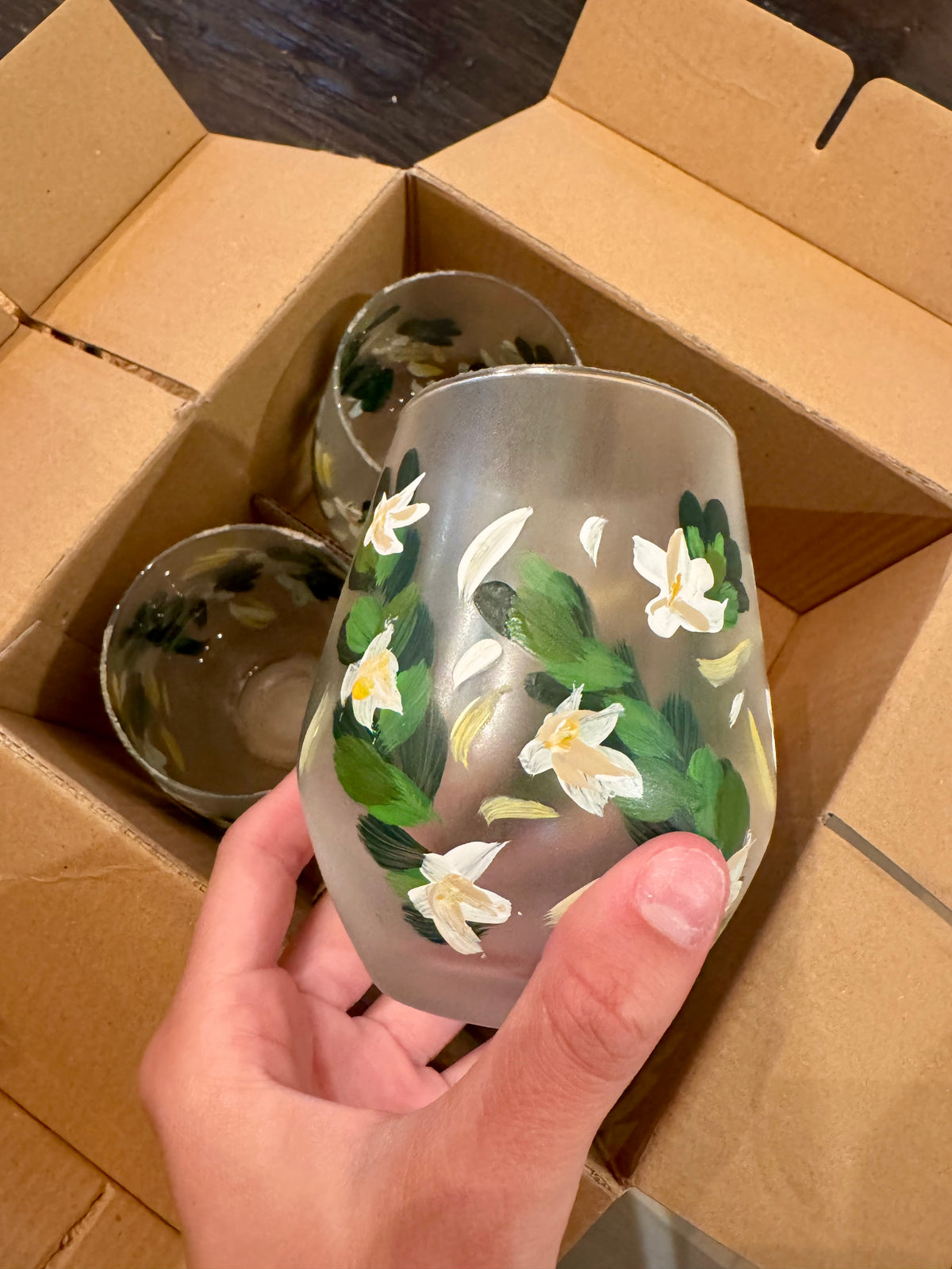 DISPLAY ONLY FLORAL WINE GLASSES